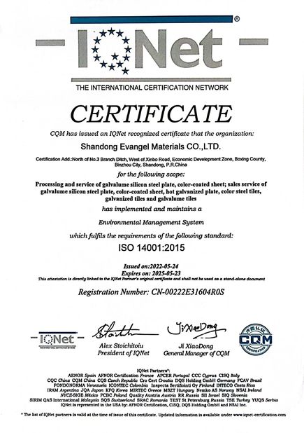China Shandong Evangel Materials Co., Ltd certification