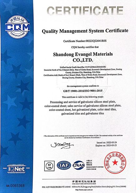 China Shandong Evangel Materials Co., Ltd certification
