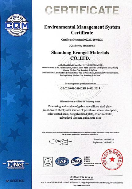 China Shandong Evangel Materials Co., Ltd certification