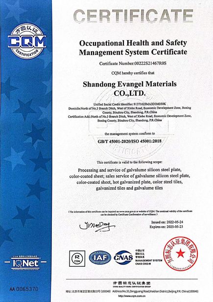 China Shandong Evangel Materials Co., Ltd certification